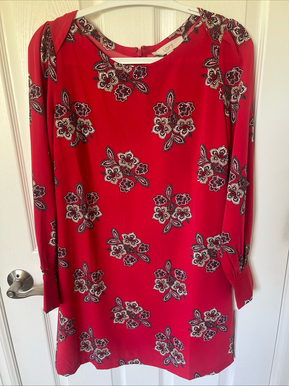 LOFT Red Floral Long-Sleeve Shift Dress
